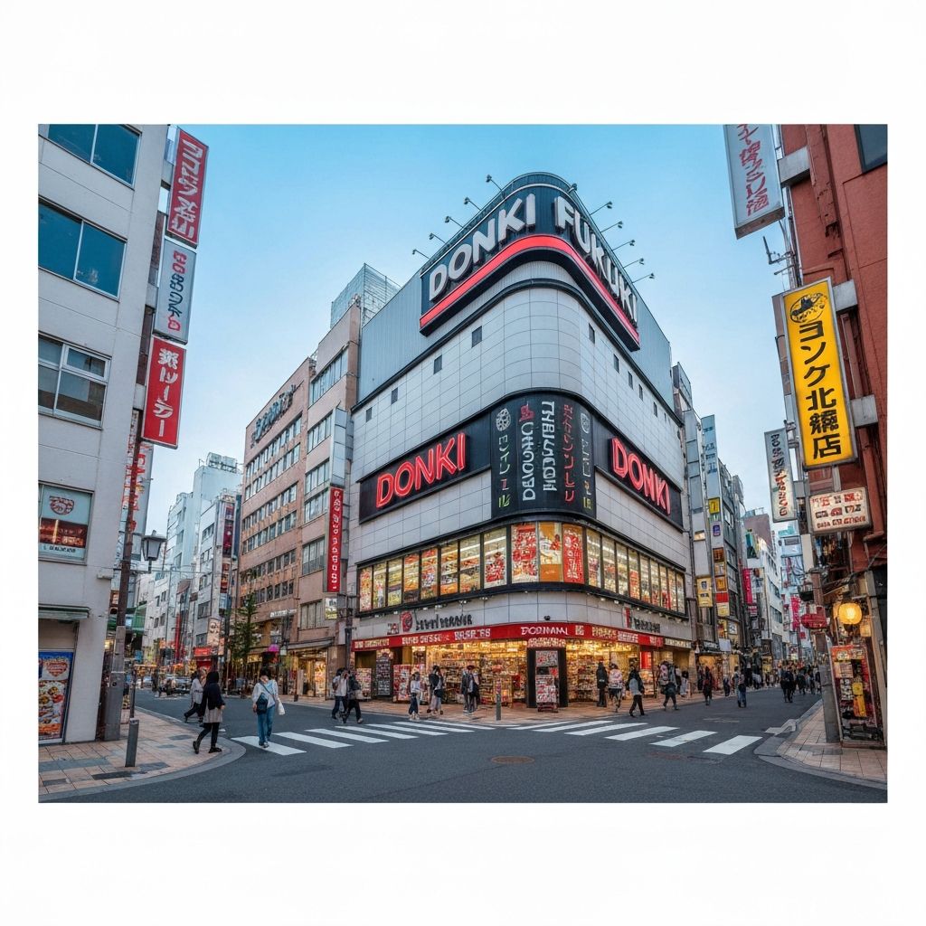 ドン・キホーテ福岡天神本店の外観。多くの買い物客が訪れる大型総合ディスカウントストアの店舗。