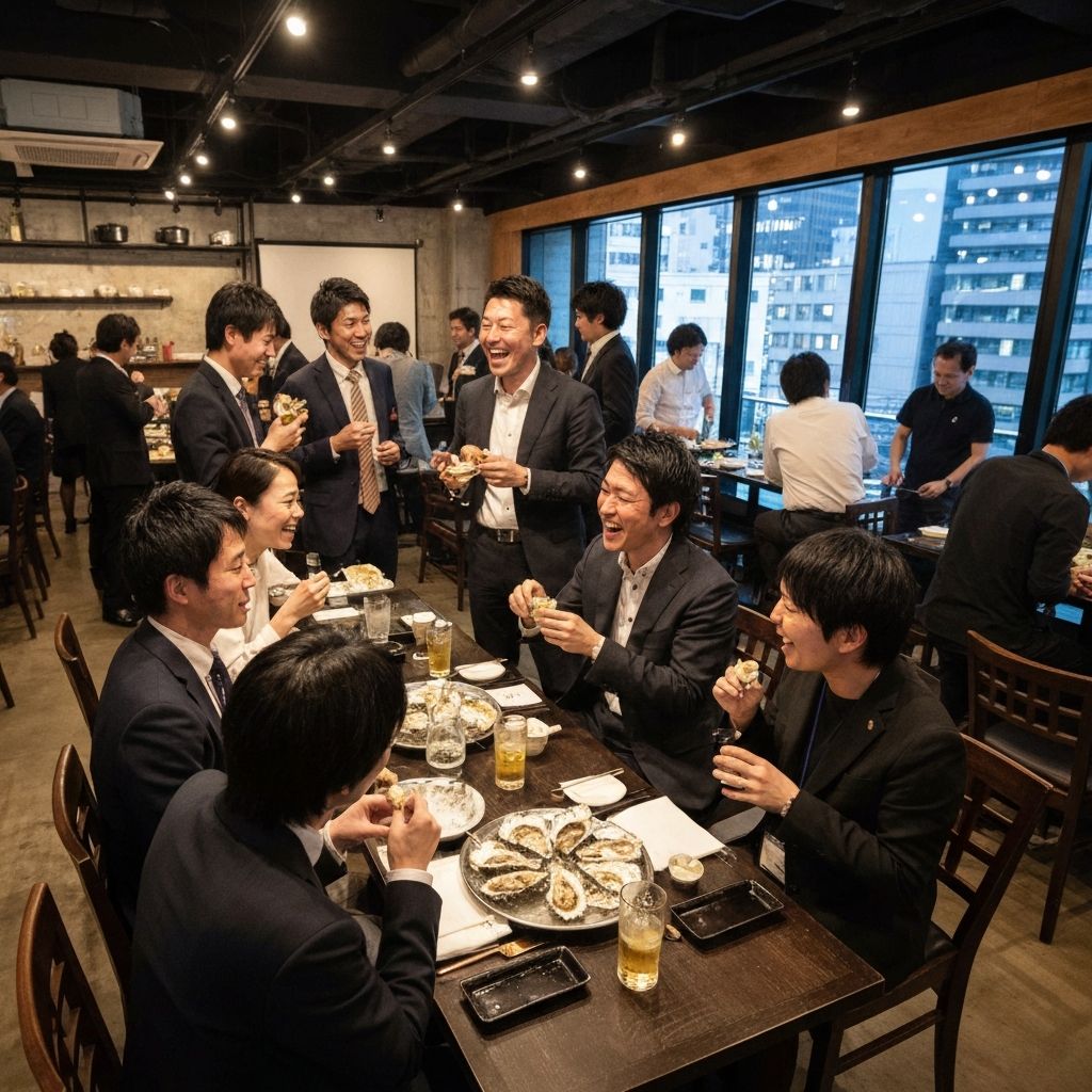 歓送迎会・忘年会のシーン - 奥糸の牡蠣小屋での利用風景